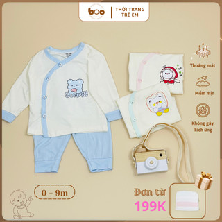 Đồ bộ sơ sinh dài tay khuy cài chéo chất vải petit mềm mịn không gây kích ứng cho bé từ 3-9kg