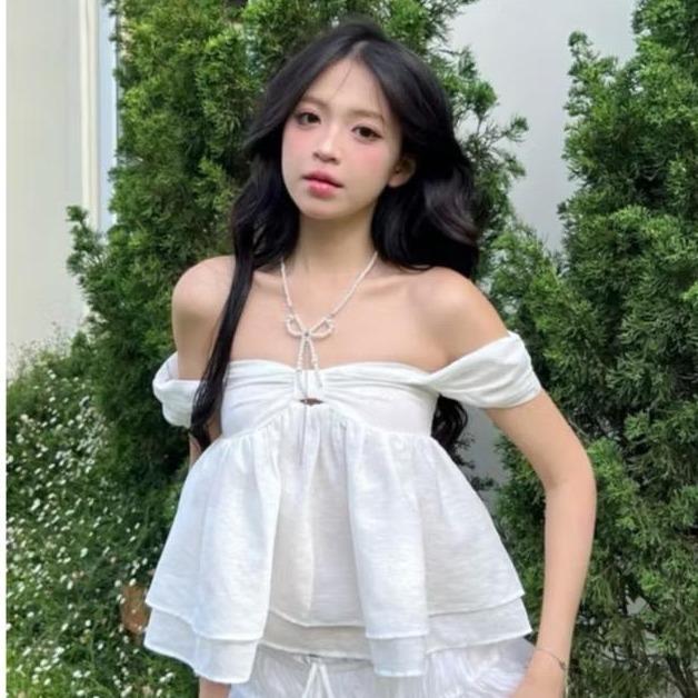 Tiany AT036: Áo Babydoll Trễ Vai Thiết Kế Nơ Ngực Màu Trắng Phong Cách Thời Trang Hàn Quốc KHÔNG MÚT Chất Liệu Thoải Mái | BigBuy360 - bigbuy360.vn