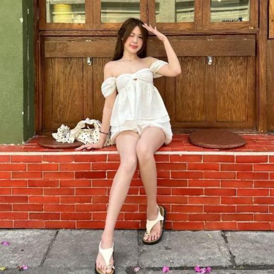 Tiany AT036: Áo Babydoll Trễ Vai Thiết Kế Nơ Ngực Màu Trắng Phong Cách Thời Trang Hàn Quốc KHÔNG MÚT Chất Liệu Thoải Mái | BigBuy360 - bigbuy360.vn
