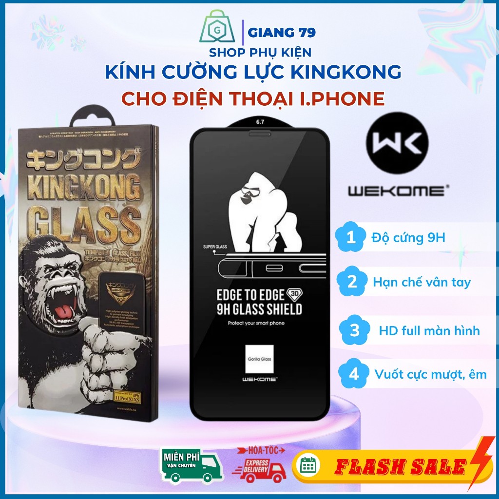 Kính Cường Lực KINGKONG cho iphone 7P/ 8P/ X/ Xs Max/ 11/ 12/ 13/ 14/ 15/ 16 Pro/ Plus/ Pro Max
