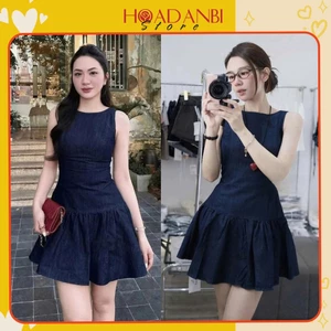 Váy jean dáng xoè sang chảnh cực, áy Bò Sát Nách Dáng Xoè Hở Lưng Khoá Đồng Kèm Quần Đùi Rời