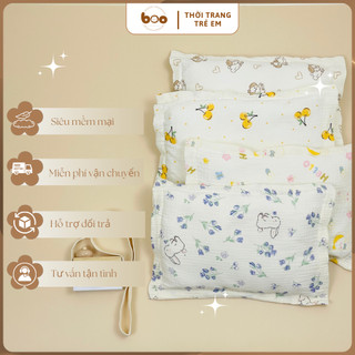 Gối Xô Sơ Sinh, Gối Xô Vuông Muslin Mềm Mịn Lõi Bông Thoáng Khí Thấm Hút Mồ Hôi Cho Bé