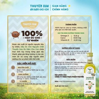 Dầu ăn dặm óc chó giàu omega phát triển trí não Thuyền Xưa ăn dặm cho con 65ml/250ml