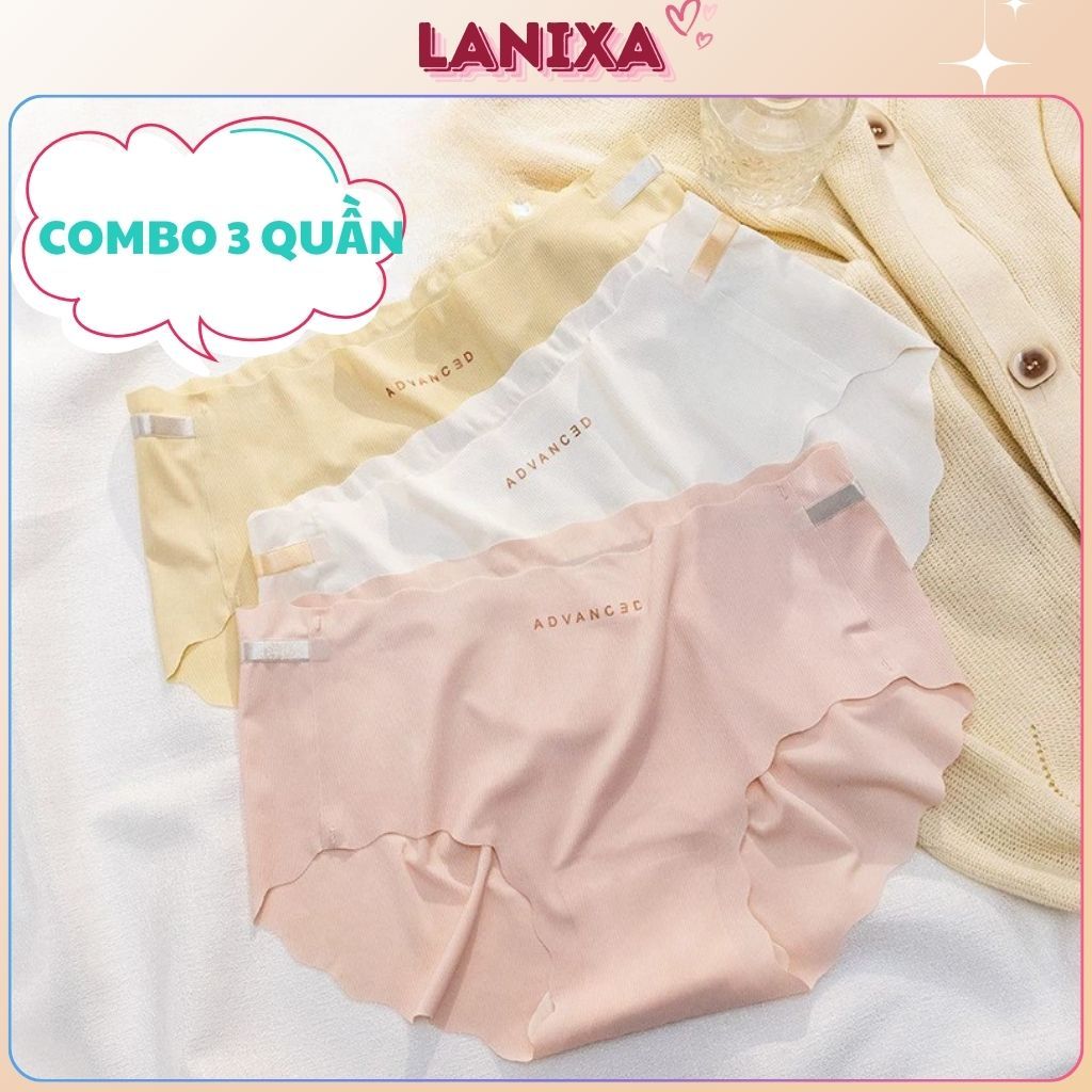 COMBO 3 Quần lót nữ su đúc mềm mại thoáng khí viền lượn sóng in chữ dễ thương xĩnh xắn LANIXA L8368