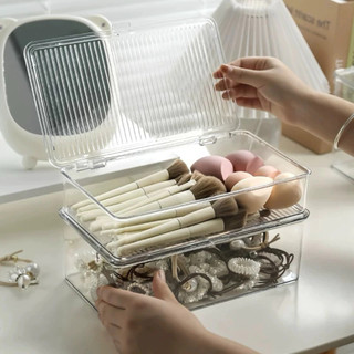 Hộp Nhựa Trong Suốt Đựng Đồ Bàn Làm Việc Có Nắp Đậy Kín, Hộp Lưu Trữ Đa Năng Xếp Chồng Tiện Lợi, Phong Cách Hàn Quốc