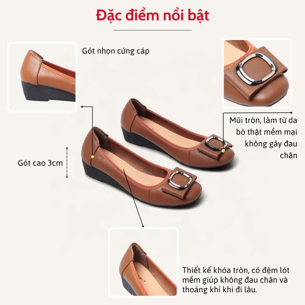 Giày Búp Bê Đế Xuồng Da Thật Khoá Tròn Pixie X665