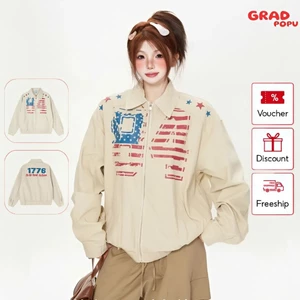 Áo GRADPOPU ngắn nữ phong cách Mỹ in chữ thời trang thu đông, dáng rộng cá tính hiện đại AK175