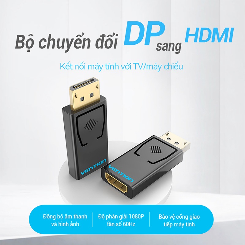 Bộ Chuyển Đổi Vention DP Sang HDMI 4K 1080P Đực Cái, Chuyển Đổi Video Âm Thanh Mạ Vàng Cổng Hiển Thị Cho PC Laptop