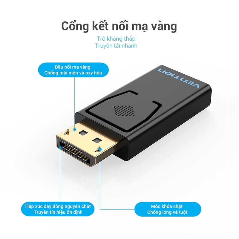 Bộ Chuyển Đổi Vention DP Sang HDMI 4K 1080P Đực Cái, Chuyển Đổi Video Âm Thanh Mạ Vàng Cổng Hiển Thị Cho PC Laptop