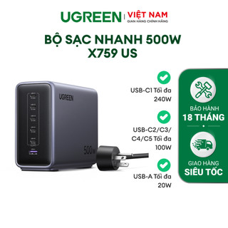 Bộ sạc máy tính UGREEN 500W | 5 USB-C + 1 USB-A | Sạc nhanh tối đa 240W PD3.1 | Bảo hành 18 tháng 1 đổi 1 55549B
