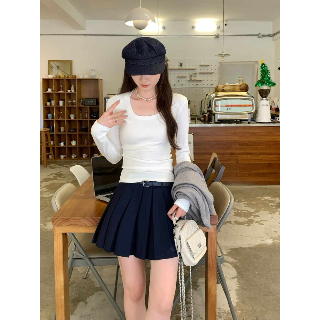 Áo dài tay dáng ôm cổ rộng xinh xắn JULY FASHION, Áo thun nữ tay dài mùa đông, chất len tăm dày dặn ấm áp