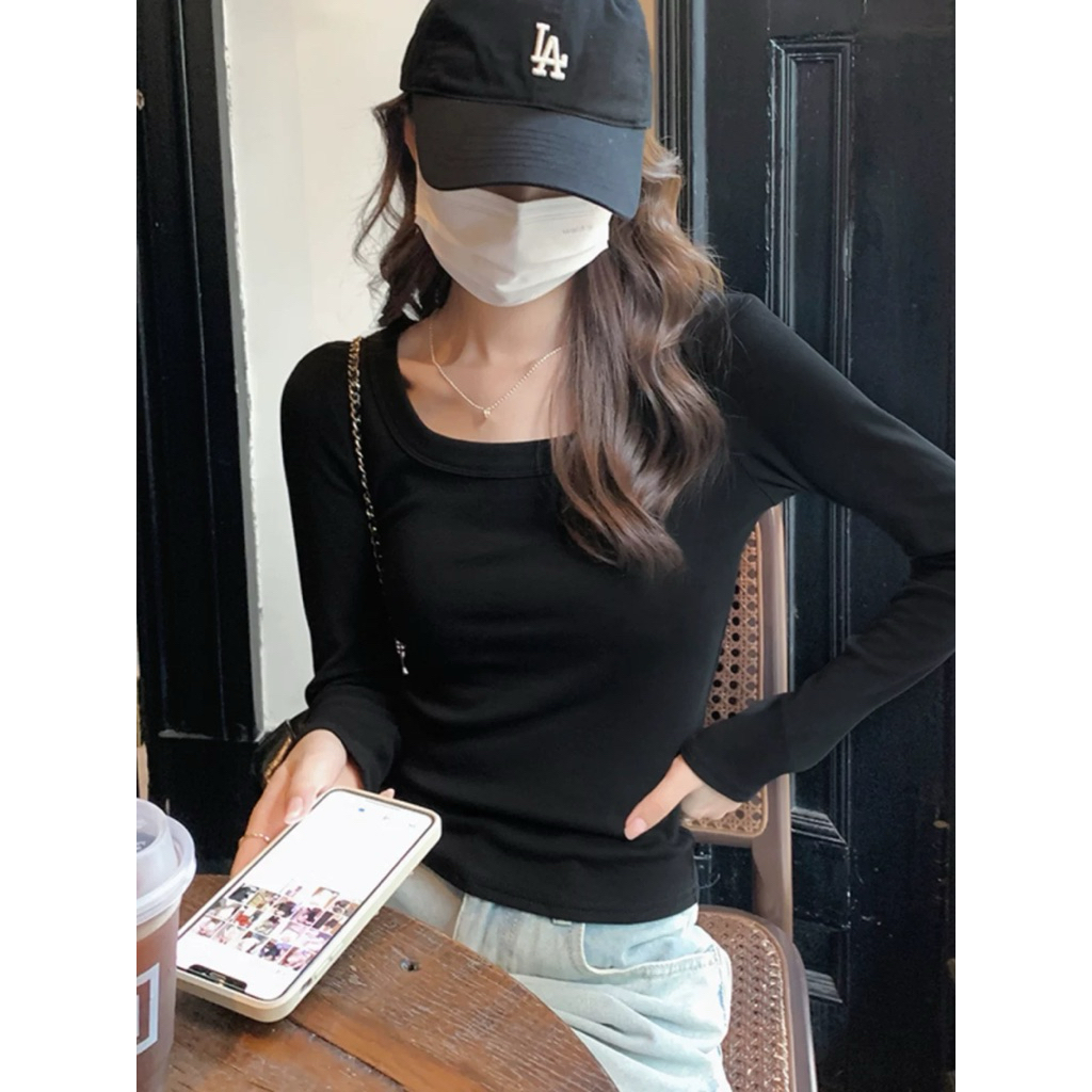 Áo dài tay dáng ôm cổ rộng xinh xắn JULY FASHION, Áo thun nữ tay dài mùa đông, chất len tăm dày dặn ấm áp