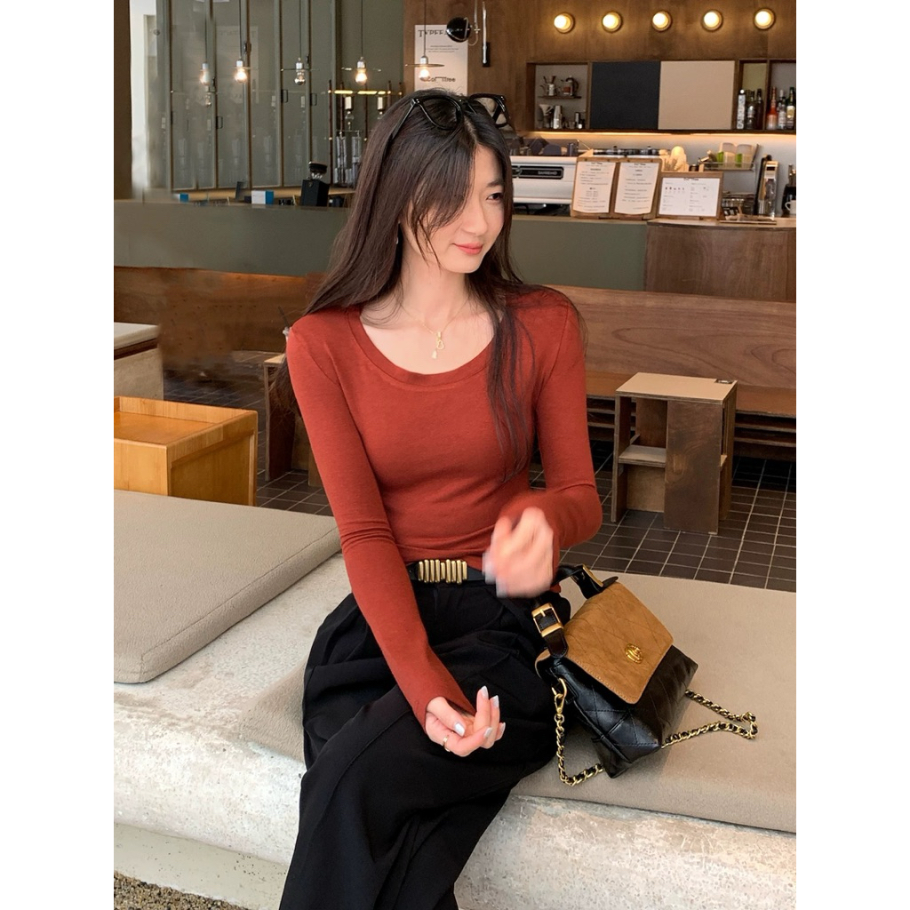 Áo dài tay dáng ôm cổ rộng xinh xắn JULY FASHION, Áo thun nữ tay dài mùa đông, chất len tăm dày dặn ấm áp