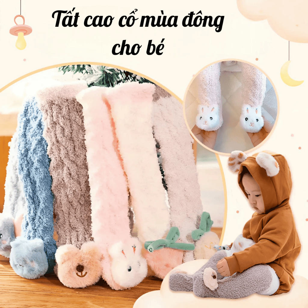 Tất Lông Cừu Giữ Ấm, Vớ Lông Cừu San Hô Dày Dặn Cho Bé 0-4 Tuổi Mesocshop