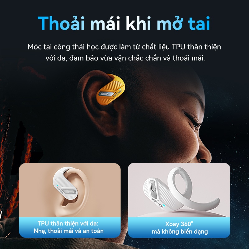 Tai nghe Bluetooth Vention Open Ear 5.4 – Điều Khiển Cảm Ứng, Chống Nước Cho Điện Thoại Xiaomi Samsung Và Nhiều Máy Khác