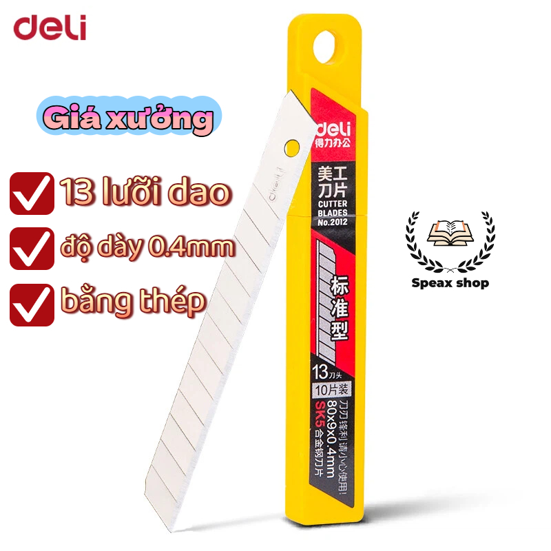 Lưỡi Dao Rọc Giấy Deli 2011/2012 – 18mm/9mm – Hộp 10 Lưỡi Thay Thế – Sắc Bén, Bền Bỉ