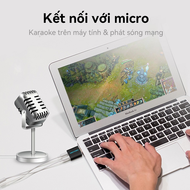 USB Sound Card Vention 3.5Mm Tản Nhiệt Tốt Cho Pc Laptop PS4 Hỗ Trợ Đa Dạng Hệ Điều Hành