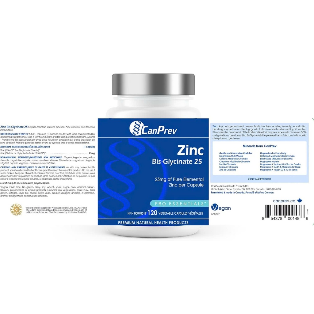 [FreeshipHCM] Thực Phẩm Bảo Vệ Sức Khoẻ CanPrev Zinc Bis-Glycinate 25 - Bổ Sung Kẽm Chính Hãng Canada