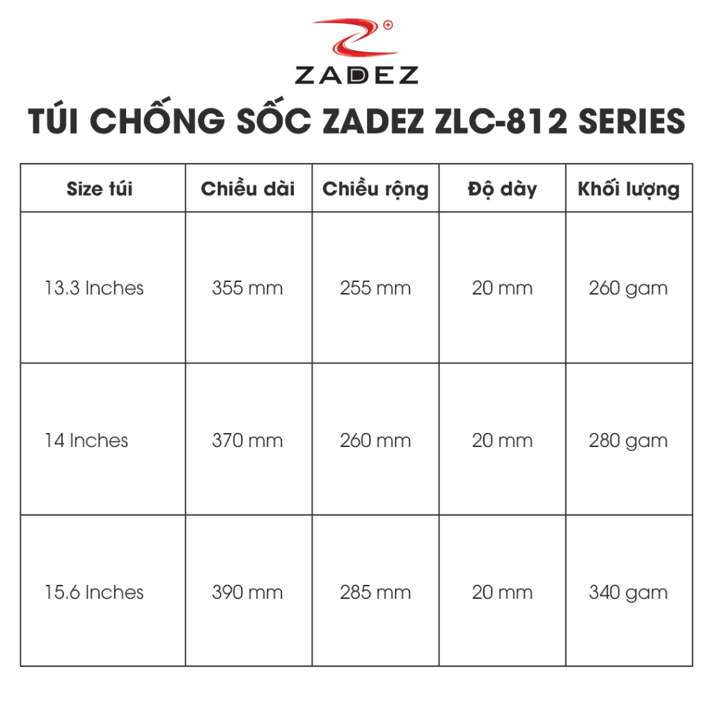Túi Chống Sốc Laptop ZADEZ ZLC-812 Series – Đa Dạng Kích Thước 13.3/14/15.6 Inches Chống Trầy Xước