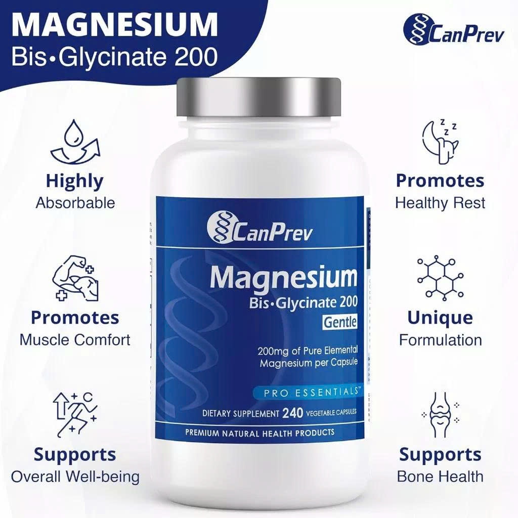 Viên Uống Magnesium BisGlycinate 200mg CanPrev Giảm Căng Thẳng, Dễ Ngủ, Chắc Khỏe Xương Chính Hãng