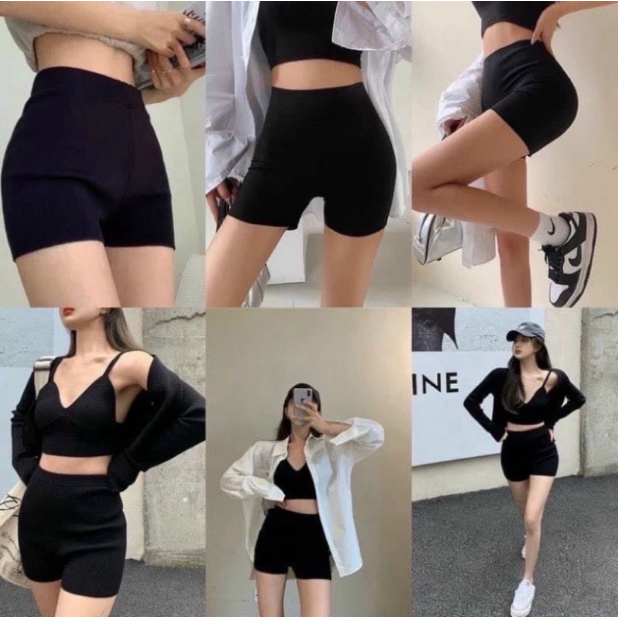 [Peinn]Quần đùi nữ ôm, lưng cao dáng legging short Black Funoff Short Biker Sooc dáng ngắn nâng mông năng động