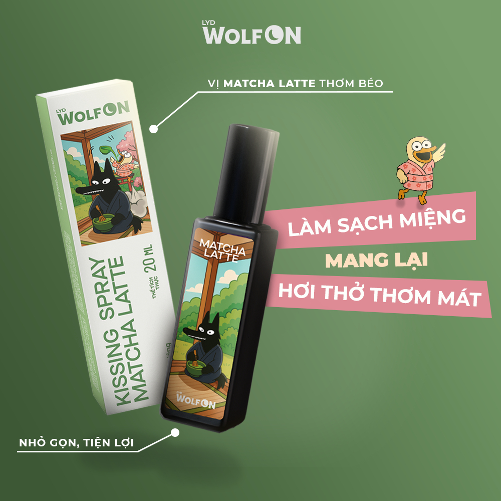 Xịt Thơm Miệng Kissing Spray LYD Wolf ON Hương Matcha Latte, Thơm, Mát Sảng Khoái, Nhỏ Gọn 20ml