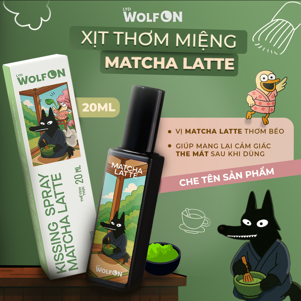 Xịt Thơm Miệng Kissing Spray LYD Wolf ON Hương Matcha Latte, Thơm, Mát Sảng Khoái, Nhỏ Gọn 20ml
