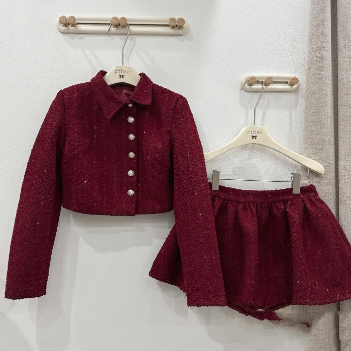 Set áo dạ tweed kèm chân váy ngắn lưng chun, áo dạ cổ lệch kèm chân váy LAVIAN S50