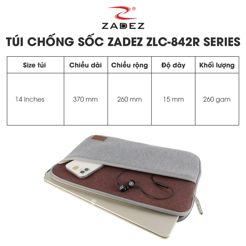Túi Chống Sốc Laptop ZADEZ ZLC-842R –  Size 14 Inches, vải Cao su Bền Bỉ, Chống Trầy Xước