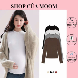 [Nhà Moom] Áo Giữ Nhiệt Cổ 3 Phân Cho Mẹ Bầu (Big Size) (45kg -85kg)Thun Lót Nỉ Mềm Ấm Thu Đông