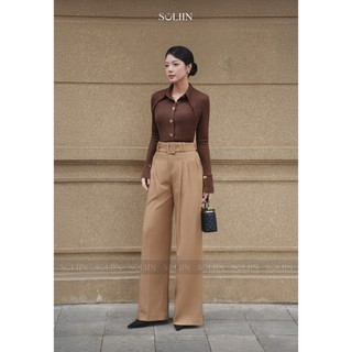 Quần Âu Dáng Dài Ống Suông Thiết Kế SOLIIN Chất Liệu Teck Gân Kèm Đai Vải Thanh Lịch ELLE PANTS