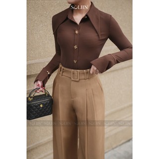 Quần Âu Dáng Dài Ống Suông Thiết Kế SOLIIN Chất Liệu Teck Gân Kèm Đai Vải Thanh Lịch ELLE PANTS