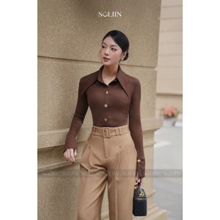 Quần Âu Dáng Dài Ống Suông Thiết Kế SOLIIN Chất Liệu Teck Gân Kèm Đai Vải Thanh Lịch ELLE PANTS