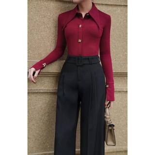 Quần Âu Dáng Dài Ống Suông Thiết Kế SOLIIN Chất Liệu Teck Gân Kèm Đai Vải Thanh Lịch ELLE PANTS