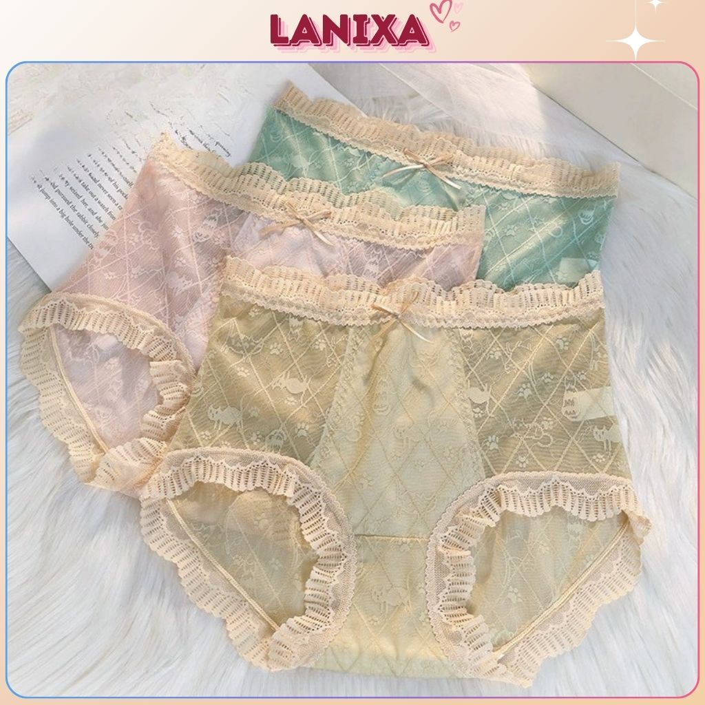 Quần chíp nữ ren lưới sexy ôm dáng đính nơ gợi cảm và quyến rũ LANIXA L096