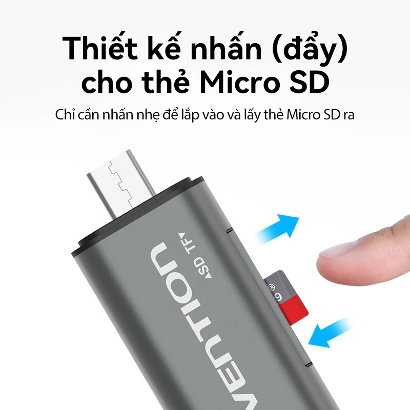 Đầu Đọc Thẻ Nhớ Vention USB 2.0 / 3.0 / 4.0 TF SD Micro Type-C OTG Cho Điện Thoại Thông Minh Tốc Độ Truyền Dữ Liệu Cao
