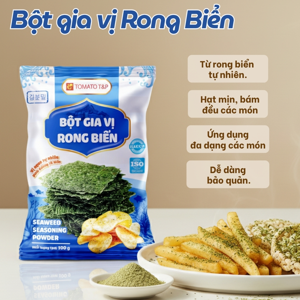 Bột Rong Biển Tôm 100g Tomato T&P– Lắc Khoai Tây, Snack, Bắp Rang, Bánh Que Rong Biển – RB72
