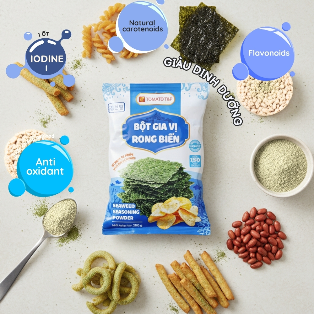 Bột Rong Biển Tôm 100g Tomato T&P– Lắc Khoai Tây, Snack, Bắp Rang, Bánh Que Rong Biển – RB72