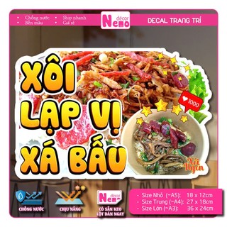 Decal Trang Trí Xôi Lạp Vị Xá Bấu, Tranh Dán Quán Xôi, Tiệm Xôi, Dán Tường, Tủ, Kính - Sticker Chịu Được Mưa Nắng.