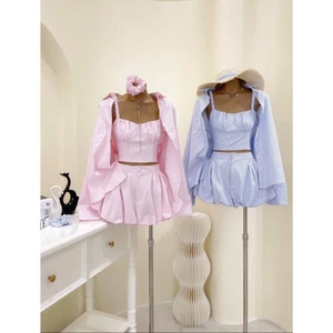 SET ÁO 2 DÂY PHỐI ÁO SƠ MI VÀ QUẦN SHORT BÍ, SET ĐỒ NỮ THỜI TRANG MÙA HÈ, DU LỊCH | MEOINDAHOUSE