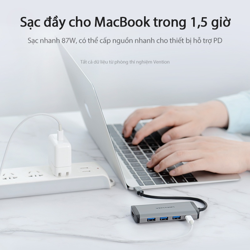 Bộ Chuyển Đổi HUB Type-C Vention 5-in-1 Hỗ Trợ HDMI 4K@30Hz, USB 3.0 Tốc Độ Cao, PD Sạc Nhanh, Cho Điện Thoại Laptop PC