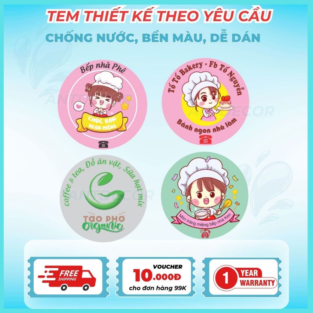 Thiết kế theo yêu cầu - Combo 100 TEM DÁN (4cm), Decal Đẹp Mắt, Bền Màu, Chống Nước
