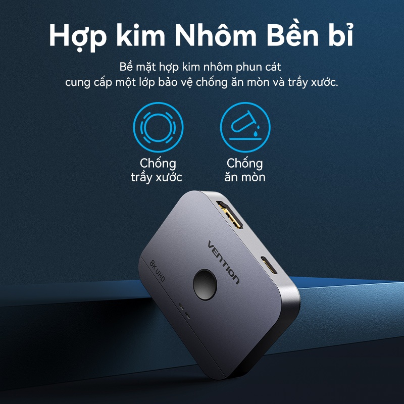 Bộ chuyển HDMI Vention Siêu Nét 6K 60hz và 4K 120Hz Hai Chiều 1x2/2x1 HDR Cho PS5 PS4 TV PC Laptop Xbox