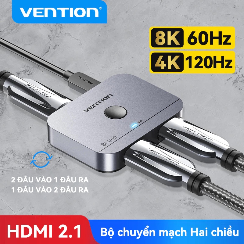 Bộ chuyển HDMI Vention Siêu Nét 6K 60hz và 4K 120Hz Hai Chiều 1x2/2x1 HDR Cho PS5 PS4 TV PC Laptop Xbox