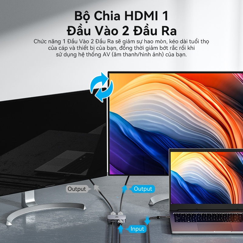 Bộ chuyển HDMI Vention Siêu Nét 6K 60hz và 4K 120Hz Hai Chiều 1x2/2x1 HDR Cho PS5 PS4 TV PC Laptop Xbox