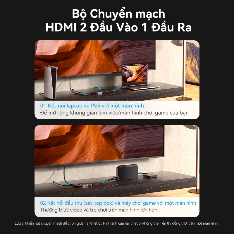 Bộ chuyển HDMI Vention Siêu Nét 6K 60hz và 4K 120Hz Hai Chiều 1x2/2x1 HDR Cho PS5 PS4 TV PC Laptop Xbox