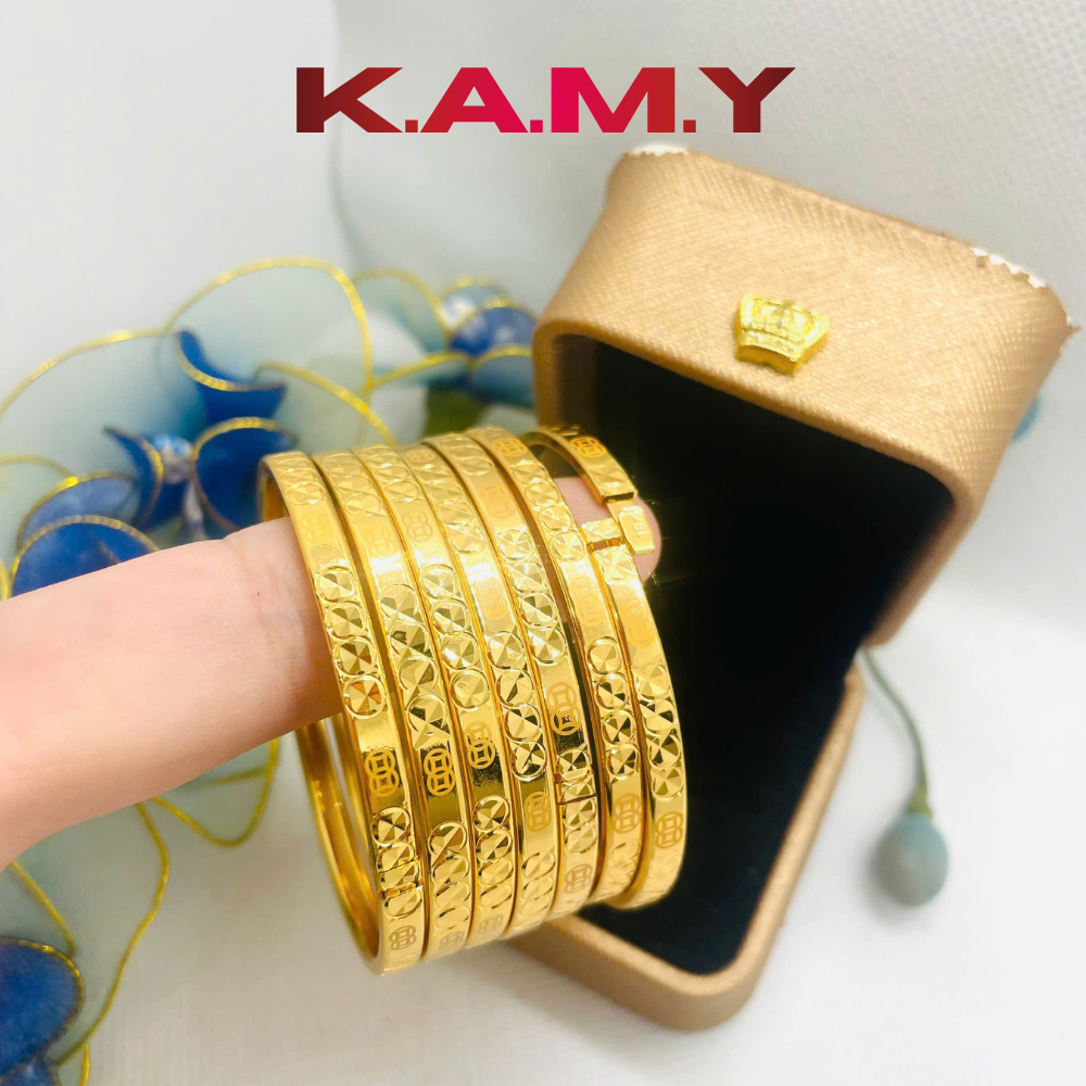 Bộ Ximen 4 Ly Khóa Lưỡi Gà Mạ Vàng Hoa Văn Nổi Cao Cấp – Trang Sức Tay Sang Trọng Bô 7 Chiếc