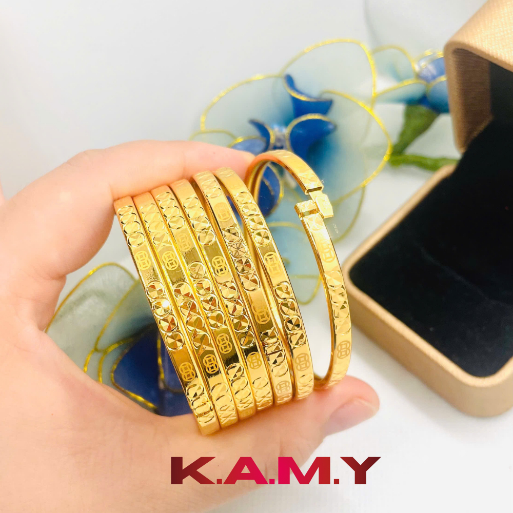 Bộ Ximen 4 Ly Khóa Lưỡi Gà Mạ Vàng Hoa Văn Nổi Cao Cấp – Trang Sức Tay Sang Trọng Bô 7 Chiếc
