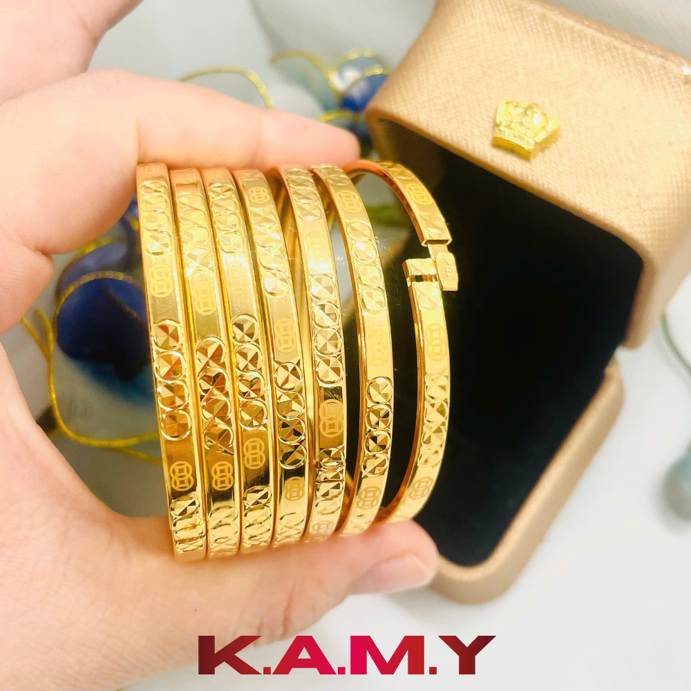 Bộ Ximen 4 Ly Khóa Lưỡi Gà Mạ Vàng Hoa Văn Nổi Cao Cấp – Trang Sức Tay Sang Trọng Bô 7 Chiếc