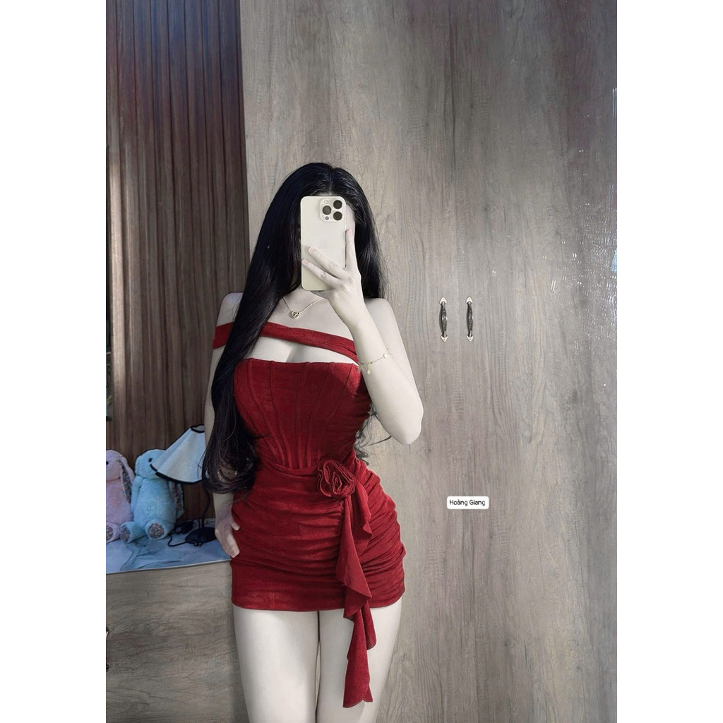 Đầm body quây nhún thân đính hoa chất nhúng dày dặn k kèm tag